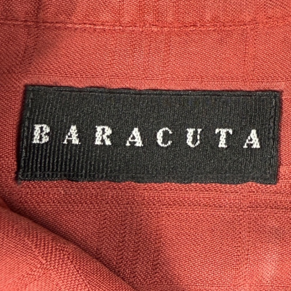 Baracuta Mens Silk Short Sleeve Button Up Shirt Size M Rust Red Textured Camp - Picture 2 of 9